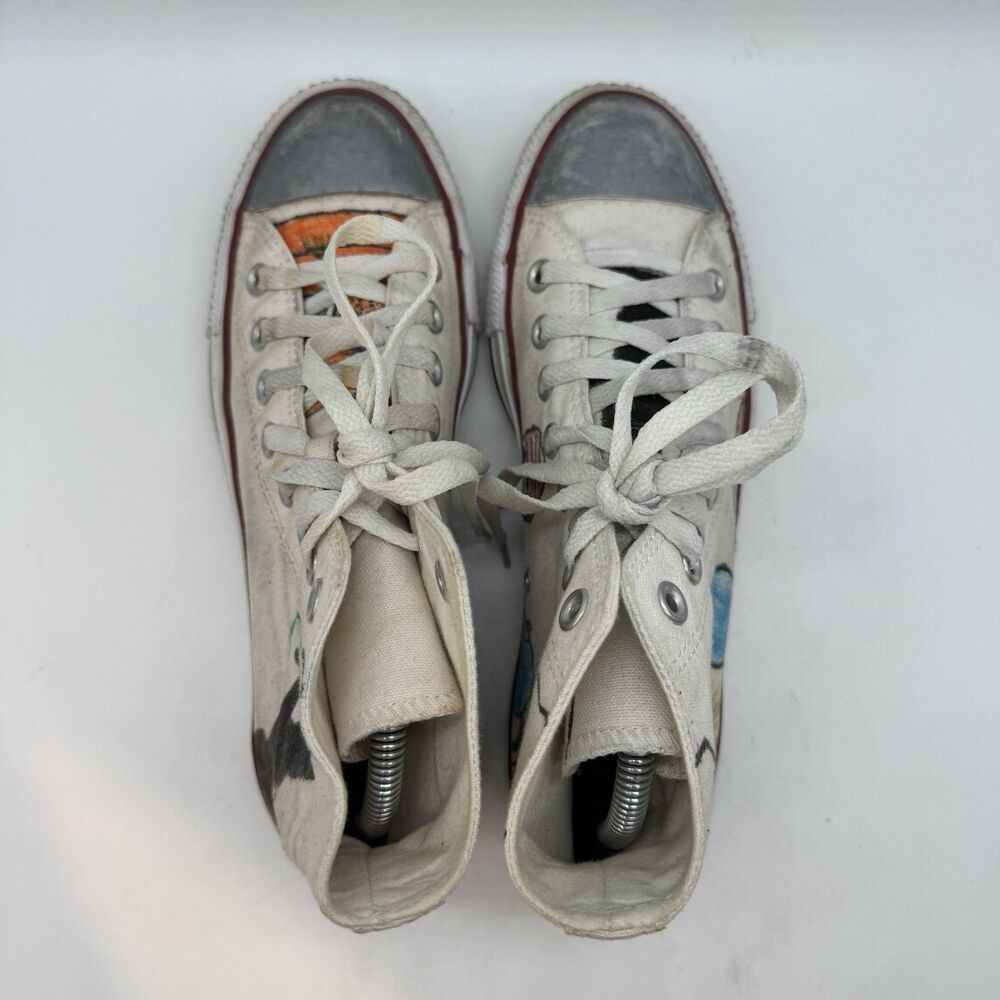 Converse All Star Hi Optical White Canvas Shoes M7650 Women's 9 Hand Painted Cat - Picture 7 of 12